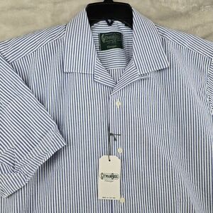 Gitman Bros Vintage Shirt Mens Medium Blue White Striped Camp Collar SS USA